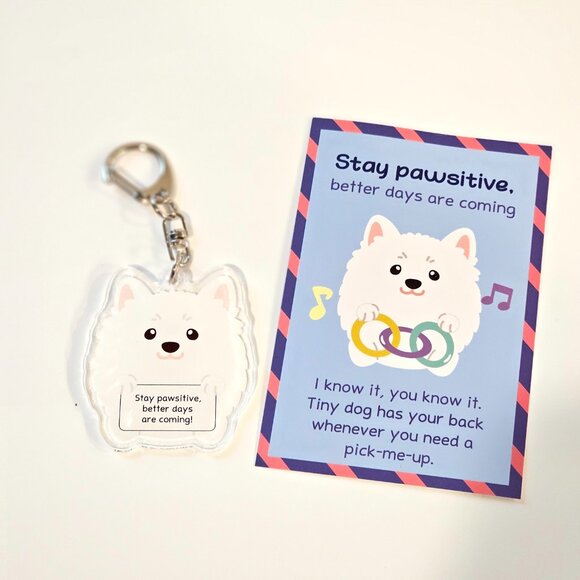 Samoyed/American Eskimo, Puppy Dog Acrylic Keychain, Quote, Charm, Accessory - Picture 1 of 3
